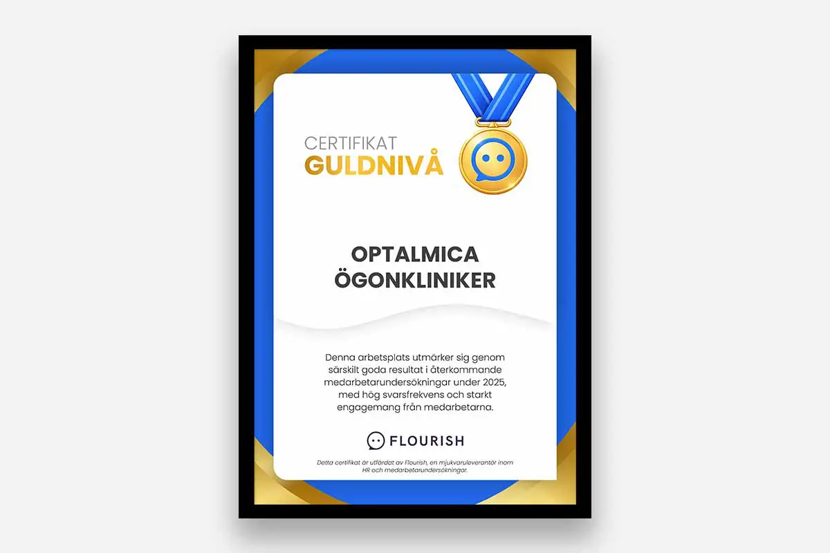 Optalmica Ögonkliniker certifikat guldnivå via Flourish