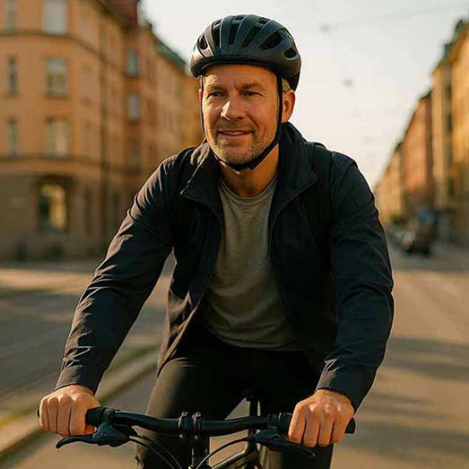 Henrik cyklar efter linsbyte hos Optalmica Ögonkliniker