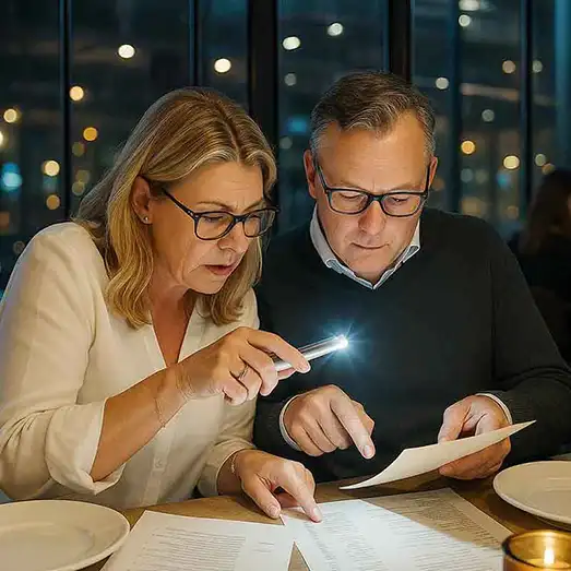 Par på restaurang som inte ser menyn